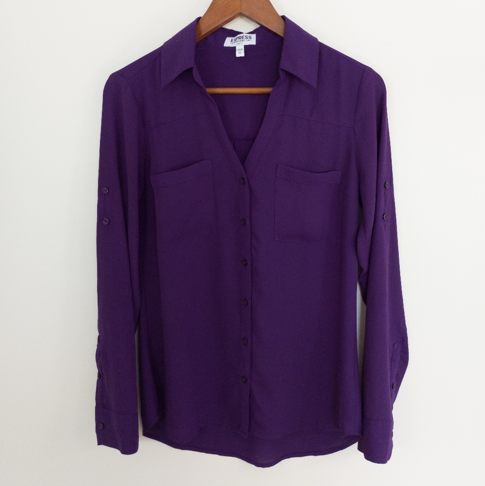 Express The Portofino Shirt Slim Fit Purple Long Sleeve Button Down Blouse Small